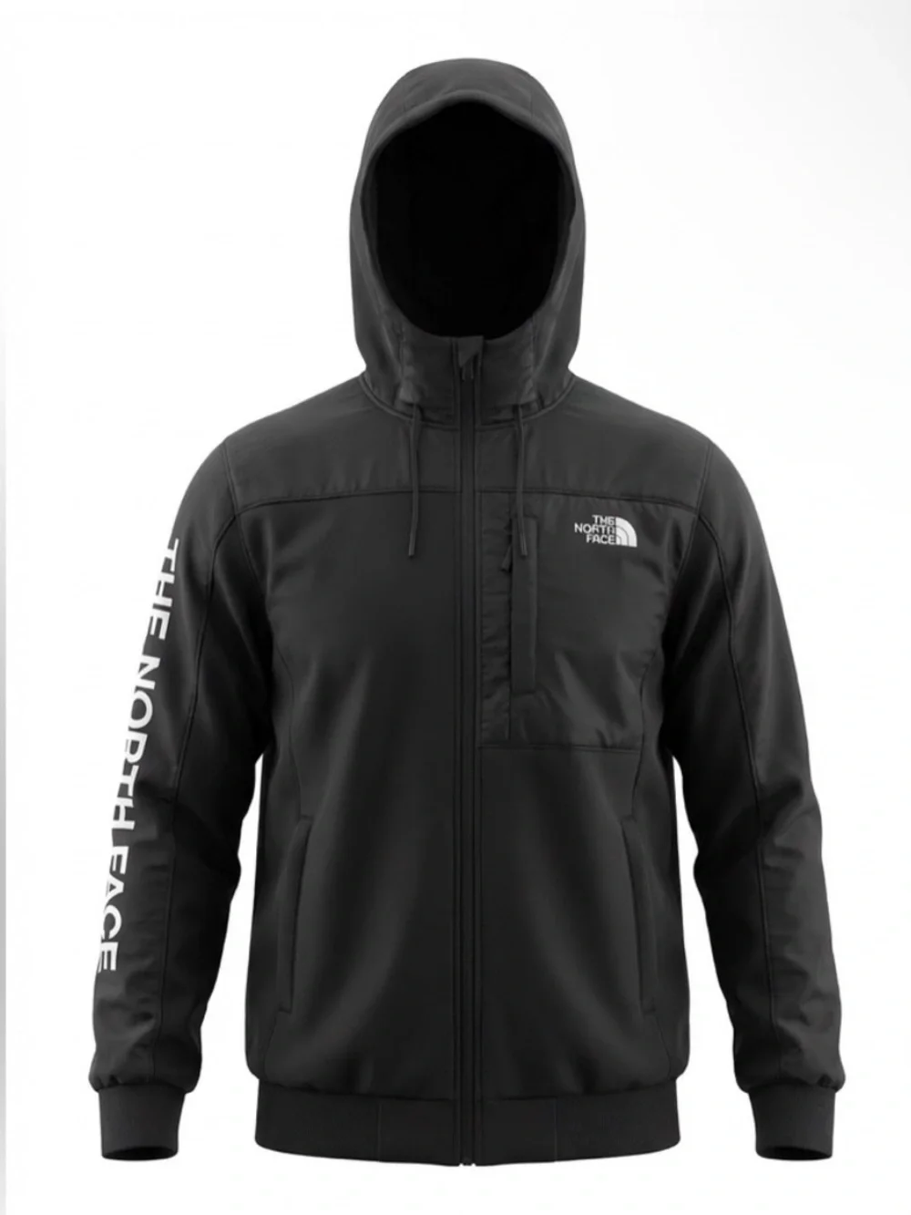 The North Face Men's Black Hooded Lightweight Jacket with Sleeve Logo